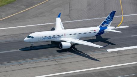 Sleek Airbus A220-300 in Flight Preparation wallpaper