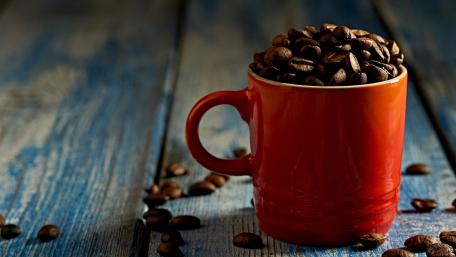 Rich Coffee Beans in a Warm Mug wallpaper