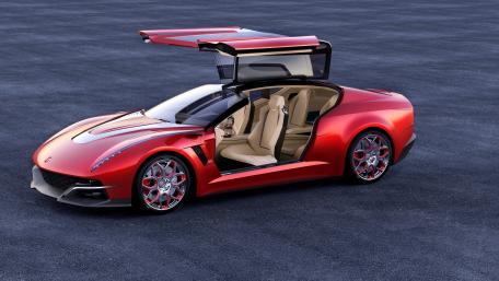 Sleek Red Supercar with Unique Doors Style wallpaper