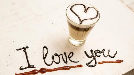 Sweet Gesture of Love Coffee Art Wallpaper wallpaper