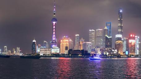 Vibrant Nightscape of Shanghai City Skyline wallpaper