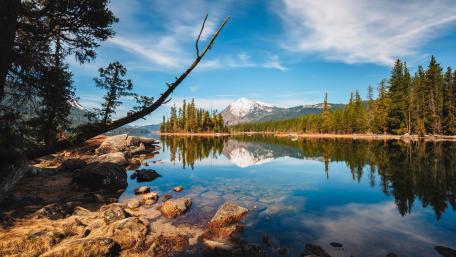 Serene Mountain Lake Reflection in Nature wallpaper