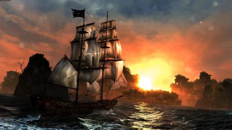 Majestic Pirate Ship at Sunset wallpaper