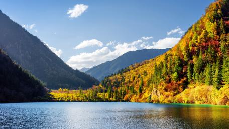 Serene Autumn Landscape Reflection in Lake wallpaper