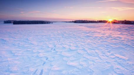 Serene Winter Sunrise Over Snowy Landscape wallpaper