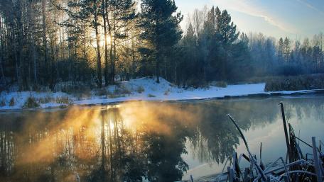 Serene Winter Reflection in Nature's Embrace wallpaper