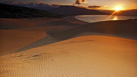 Golden Sunset Over Serene Sand Dunes wallpaper