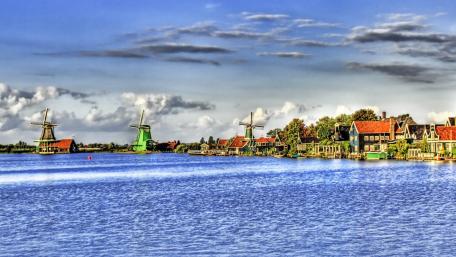 Charming Windmills by the Water wallpaper