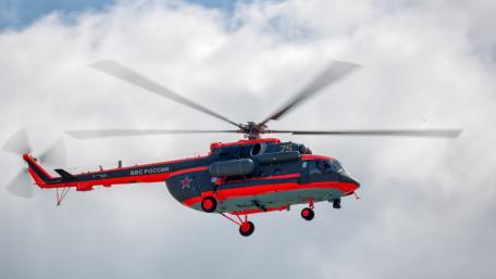 Soviet Era Helicopter in Flight Overhead wallpaper