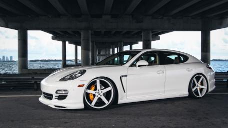 Sleek White Sports Car Under Urban Overpass wallpaper