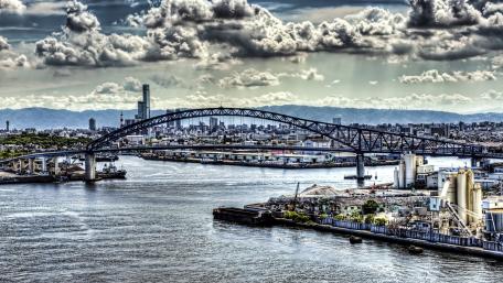 Majestic City Skyline with Bridge View wallpaper