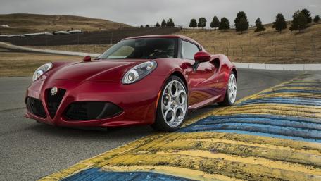 Sleek Red Alfa Romeo on the Track wallpaper