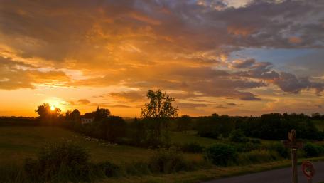 Serene Sunset Over Tranquil Fields wallpaper