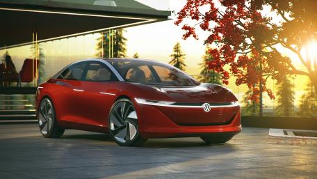 Sleek Red Volkswagen Concept Car Design wallpaper
