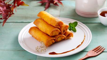 Crispy Spring Rolls Stacked Deliciously wallpaper