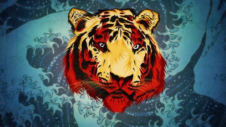 Vibrant Tiger Amidst Abstract Waves wallpaper