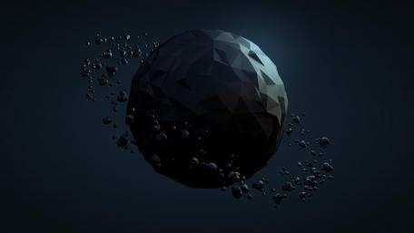 Mysterious Geometric Planet Floating in Darkness wallpaper