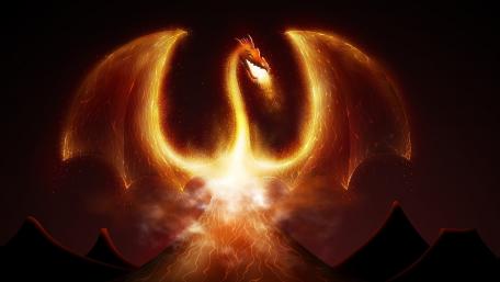 Majestic Fire Dragon Ascends from the Volcano wallpaper