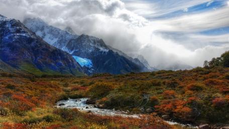 Majestic Mountain Landscape in Autumn Glory wallpaper