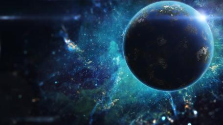 Mysterious Blue Planet in Cosmic Space Scene wallpaper