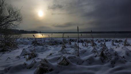 Serene Winter Landscape at Dusk wallpaper