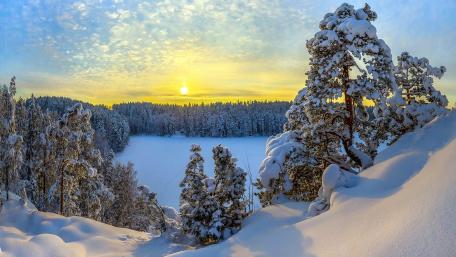 Serene Winter Landscape with Sunlit Snow wallpaper