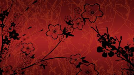 Elegant Floral Shadows on Crimson Background wallpaper