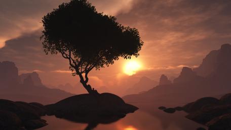 Serene Sunset Over Tranquil Landscape wallpaper