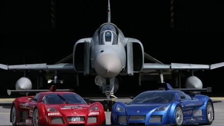Futuristic Cars Meet Military Powerful Jet wallpaper