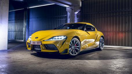 Yellow 2020 Toyota Supra Sports Car in Industrial Ambiance wallpaper