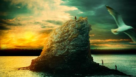 Majestic Fantasy Cliff at Sunset wallpaper