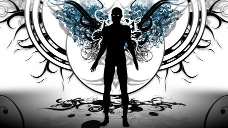 Mystical Silhouette with Abstract Floral Elements wallpaper