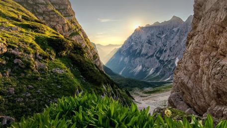 Breathtaking Mountain Valley at Sunrise wallpaper