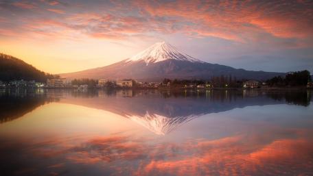 Majestic Mount Fuji Reflected at Dawn wallpaper