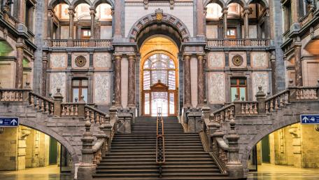 Stunning Grand Staircase in Historic City Building wallpaper