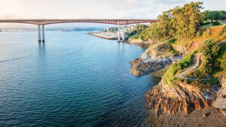 Scenic Coastal View Underlying a Modern Bridge wallpaper