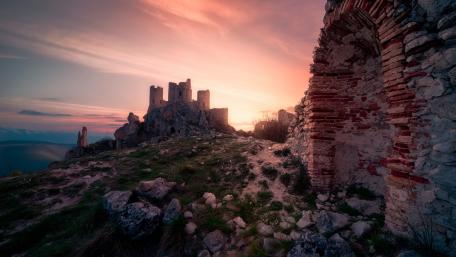Ancient Ruins Under a Colorful Sky wallpaper
