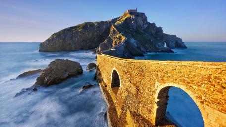 Golden Bridge to Serene Island Majesty wallpaper