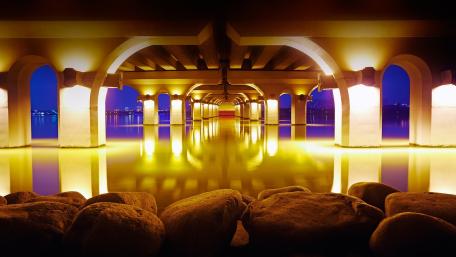 Serene Reflections Under the Bridge wallpaper