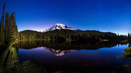 Majestic Mountain Reflection at Night wallpaper