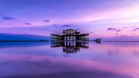 Serene Twilight Over Abandoned Pier wallpaper