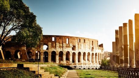 Ancient Ruins Meet Modern Light in Rome wallpaper