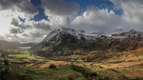 Majestic Snow-Capped Mountains and Scenic Valley View wallpaper