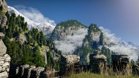Breathtaking Mountain Landscape with Clouds and Forests wallpaper