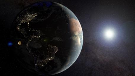 Global View of Earth with City Lights of the Americas wallpaper