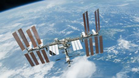 Majestic View of the International Space Station in Orbit wallpaper