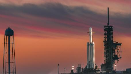 Stunning Rocket Launch Pad at Sunset Sky wallpaper