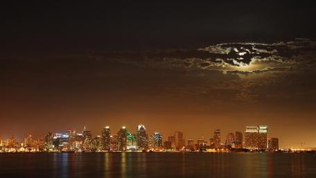 Moonlit Cityscape by Night Sky wallpaper