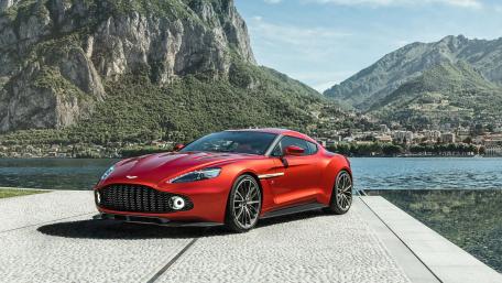 Sleek Red Beauty by the Lakeside wallpaper