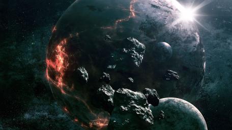 Mystical Planetary Dance in Outer Space wallpaper